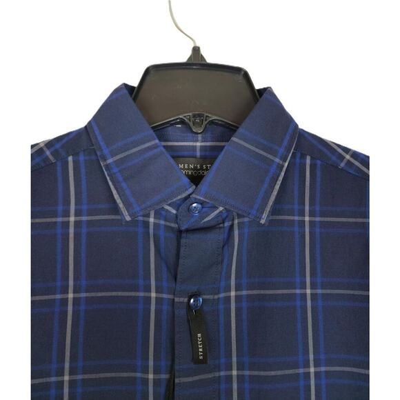 The Men's Store Classic-Fit Stretch Cotton Button-Down Navy Windowpane XXL NWT - Picture 3 of 4